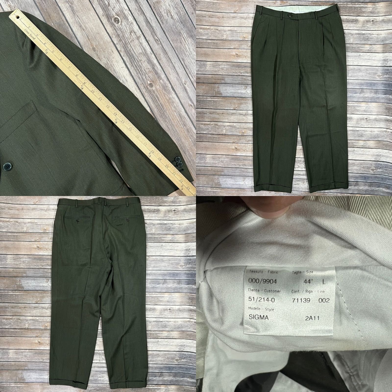Brioni VINTAGE Brioni Double Breasted Wool Suit Set Coat Blazer Pants 50R Mens 36x30 Green Size 50R - 9 Thumbnail