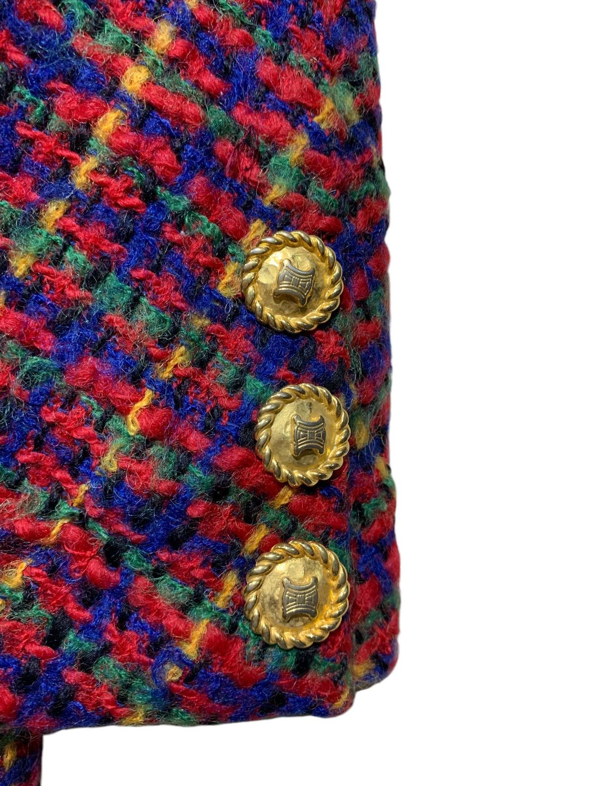 Celine × Vintage 🔥VTG 80S CELINE TWEED JACKETS GOLD BUTTON 4 POCKETS Size M / US 6-8 / IT 42-44 - 4 Thumbnail