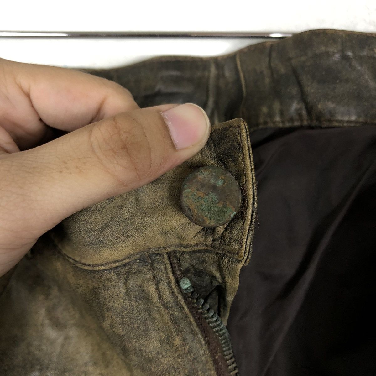 Genuine Leather 🔥Rare Distressed Design Genuine Leather Pants Japan Size US 28 / EU 44 - 10 Thumbnail