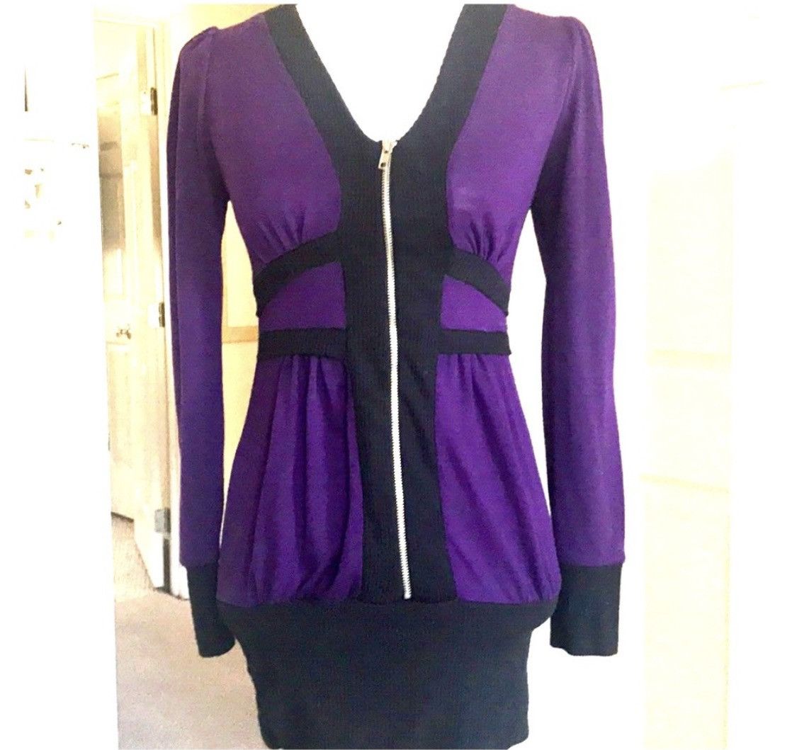 Vintage LVLX BLACK & PURPLE EMBROIDERED ZIP UP SWEATER TUNIC TOP Size M / US 6-8 / IT 42-44 - 1 Thumbnail