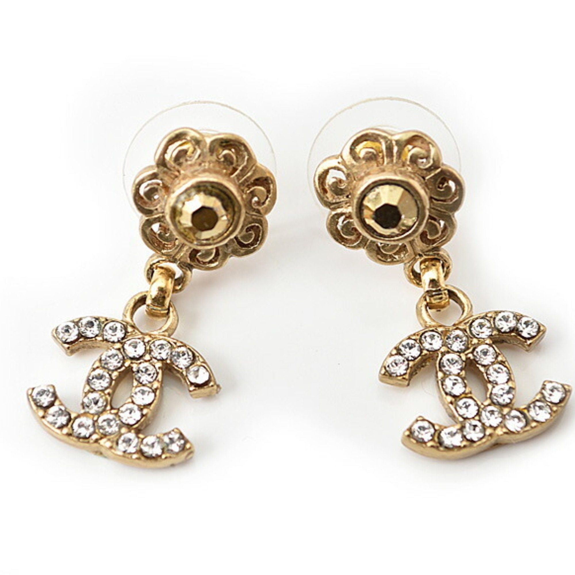 image of Chanel Earrings Cc Flower Coco Mark Swing Gold, Women's