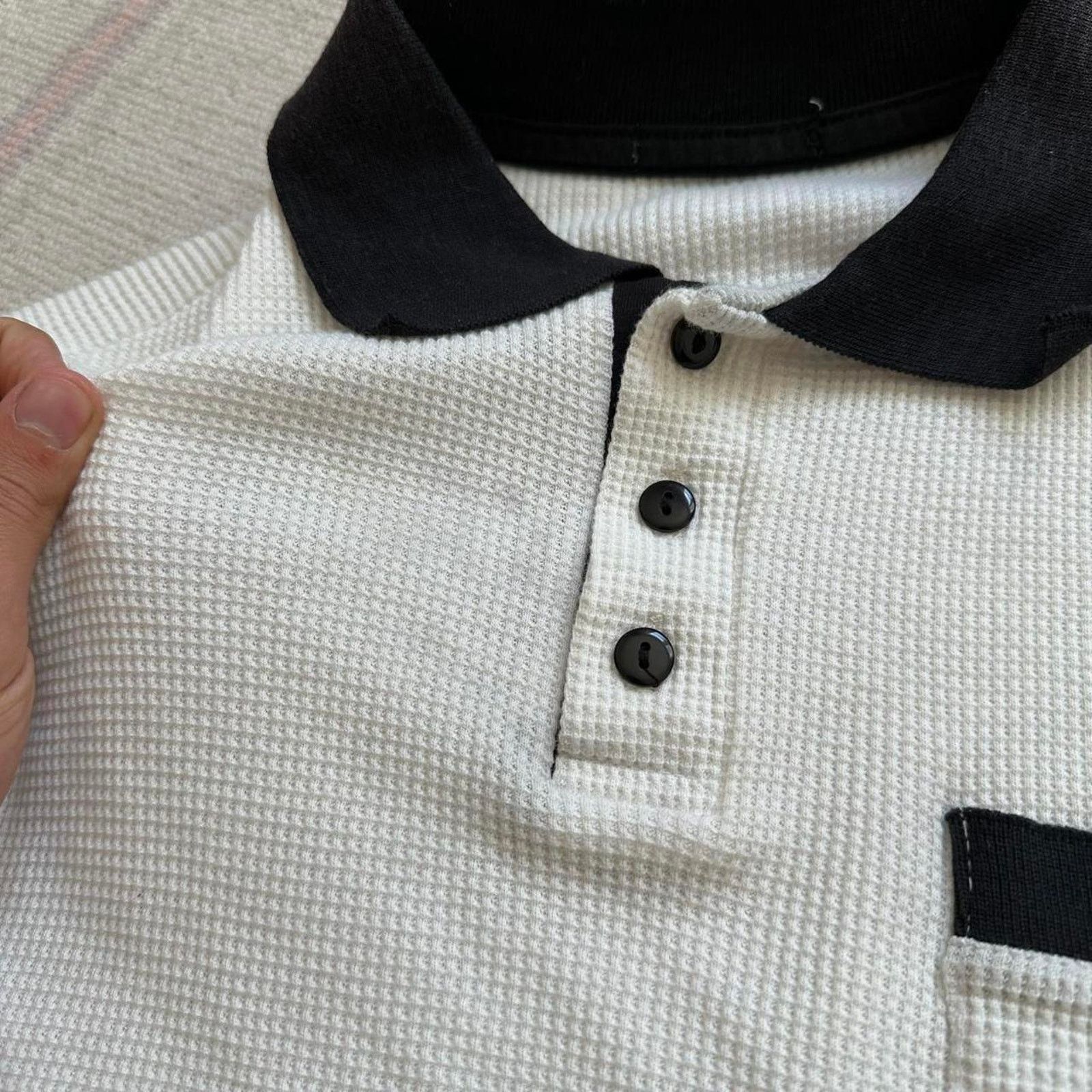 Nautica × Vintage Vintage 80s 90s Nautica White Black Waffle Shortsleeve Polo Size US S / EU 44-46 / 1 - 7 Thumbnail