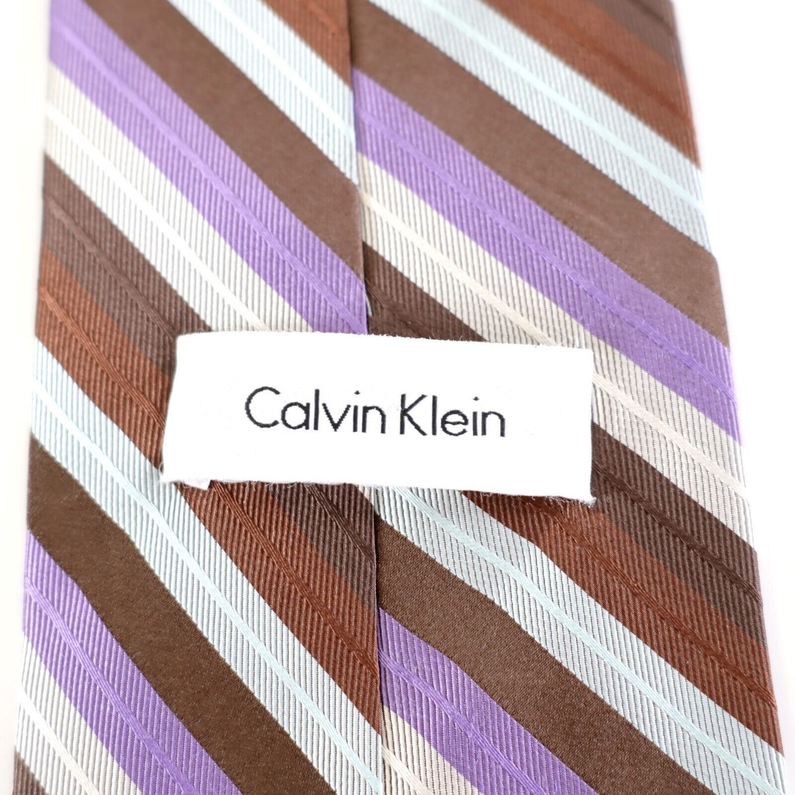 Calvin Klein Calvin Klein Brown Tan Purple Silver Striped Woven Wide Silk Size ONE SIZE - 3 Thumbnail