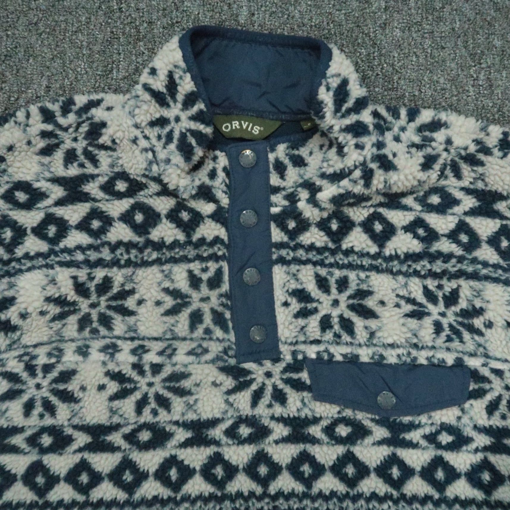 Orvis Orvis Pullover Men Medium Gray Blue Fair Isle Snap Front Fleece Deep Pile Size US M / EU 48-50 / 2 - 2 Thumbnail