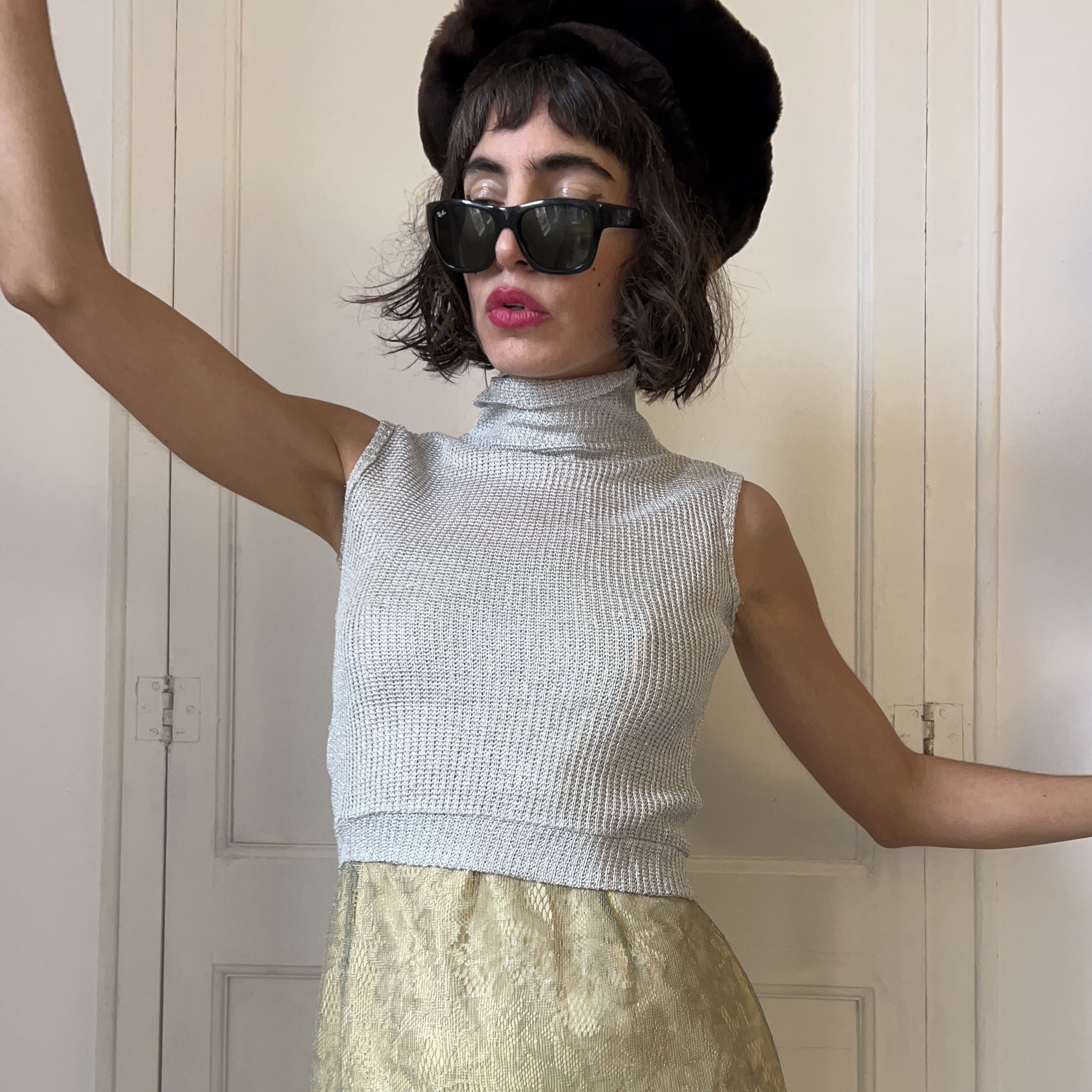 Vintage Vintage Y2k Silver Metallic Knit Top Size ONE SIZE - 5 Thumbnail