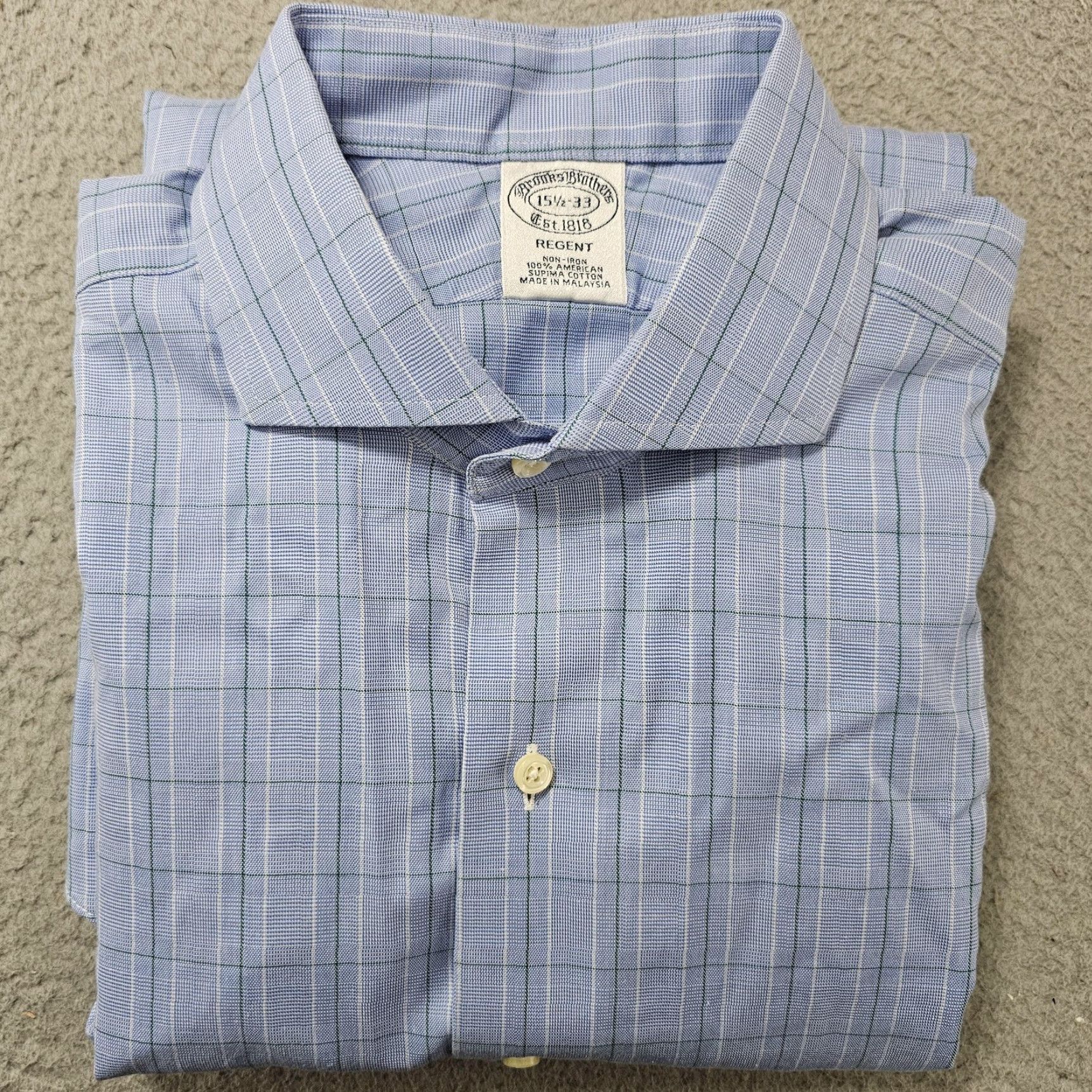 Brooks Brothers Brooks Brothers Shirt Mens 15.5-33 Blue Check Non Iron Supima Cotton Regent Dress Shirt Long Sleeve Size US L / EU 52-54 / 3 - 2 Thumbnail