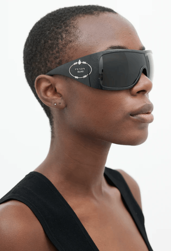 Prada PRADA Sunglasses Rectangle Wrap Shield Metal Symbole Sport Size ONE SIZE - 3 Thumbnail