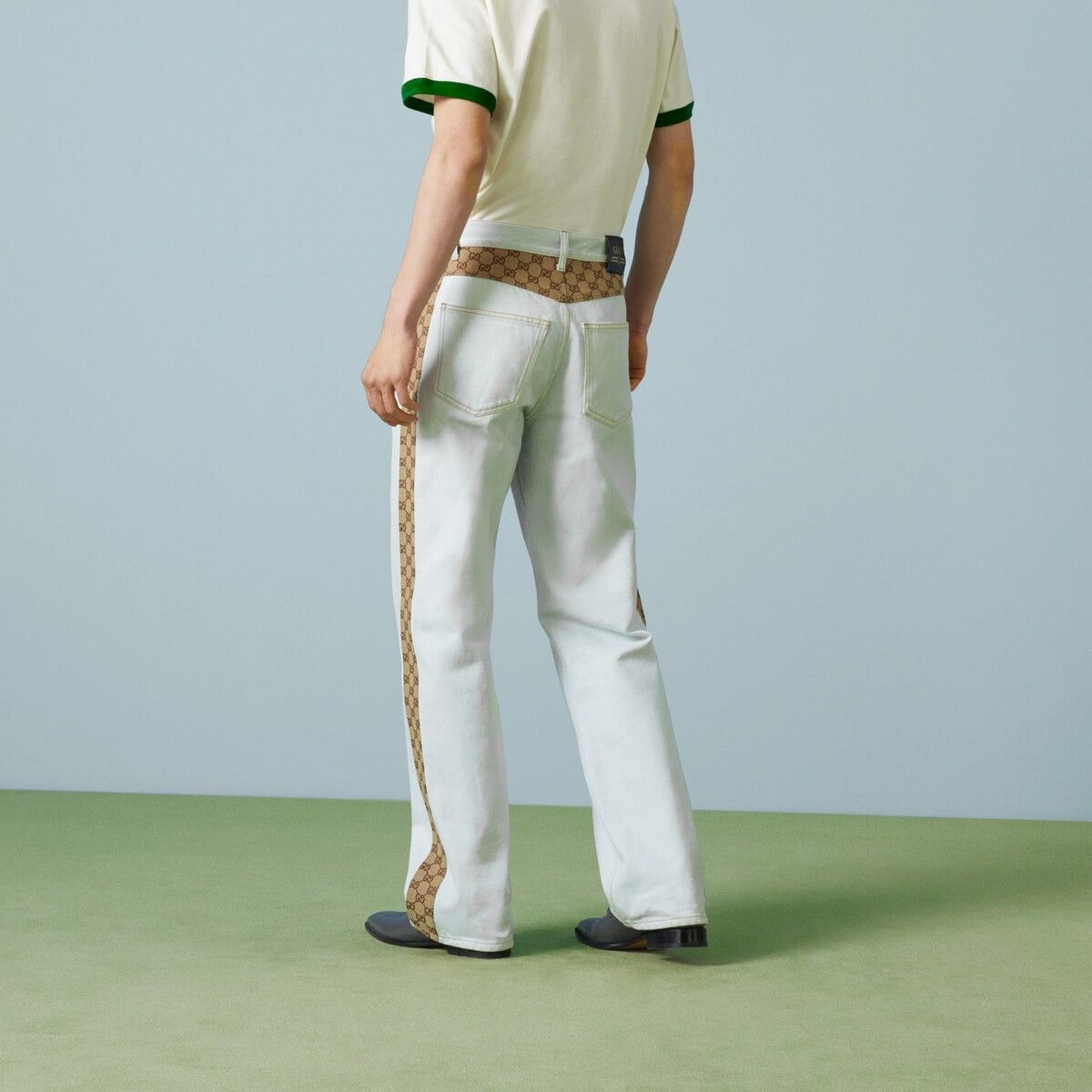 Gucci o1s1wg110725 Washed Organic Denim Pant With GG White/Beige Size US 28 / EU 44 - 6 Thumbnail
