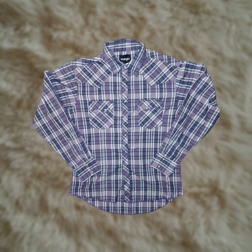 Wrangler VINTAGE Wrangler Pearl Snap Shirt Men's Large Purple Plaid Cowboy Surged Hem Size US L / EU 52-54 / 3 - 1 Thumbnail