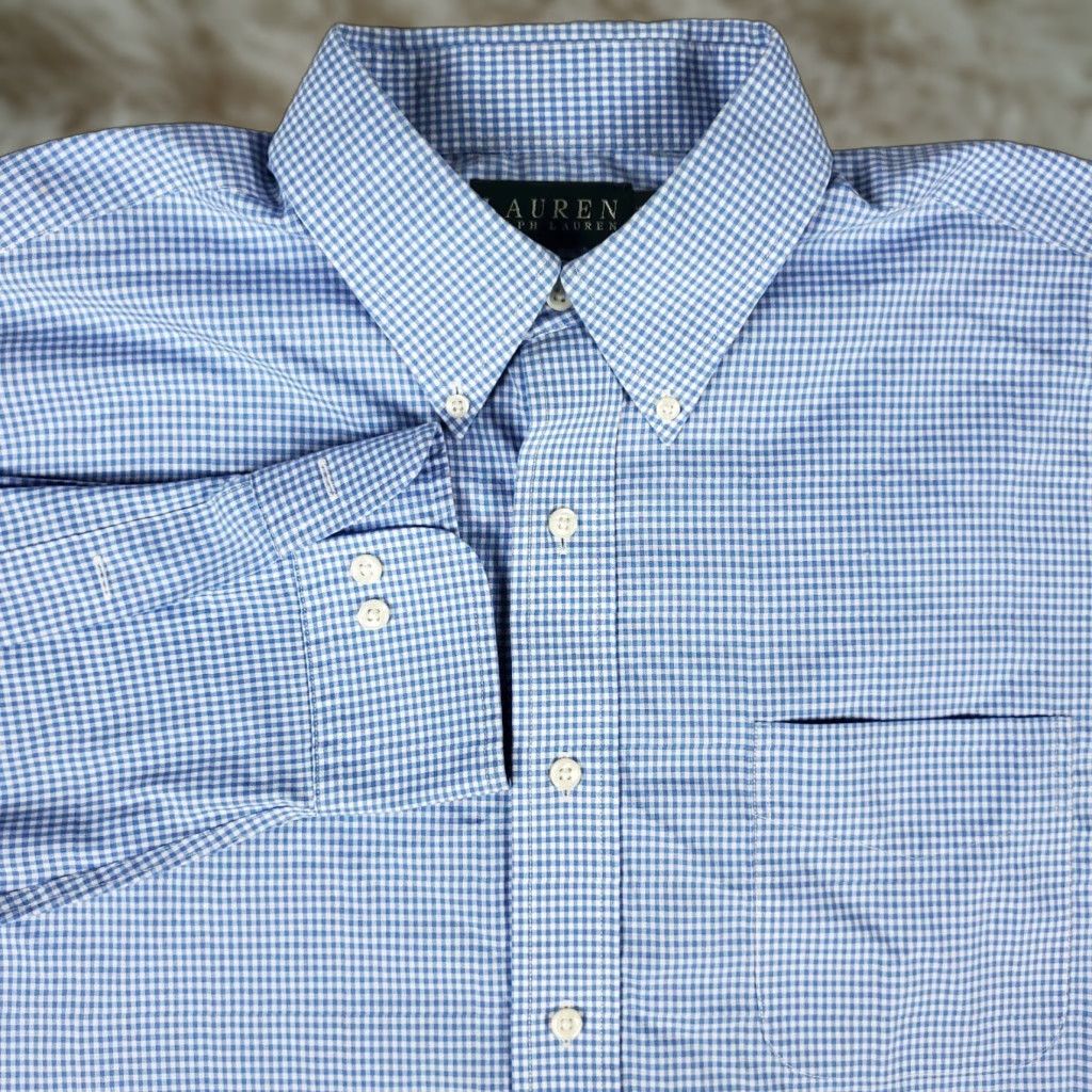 Ralph Lauren Ralph Lauren Dress Shirt Mens 16.5 Blue Check Long Sleeve Button Up Cotton Regular Fit Size 42R - 1 Thumbnail