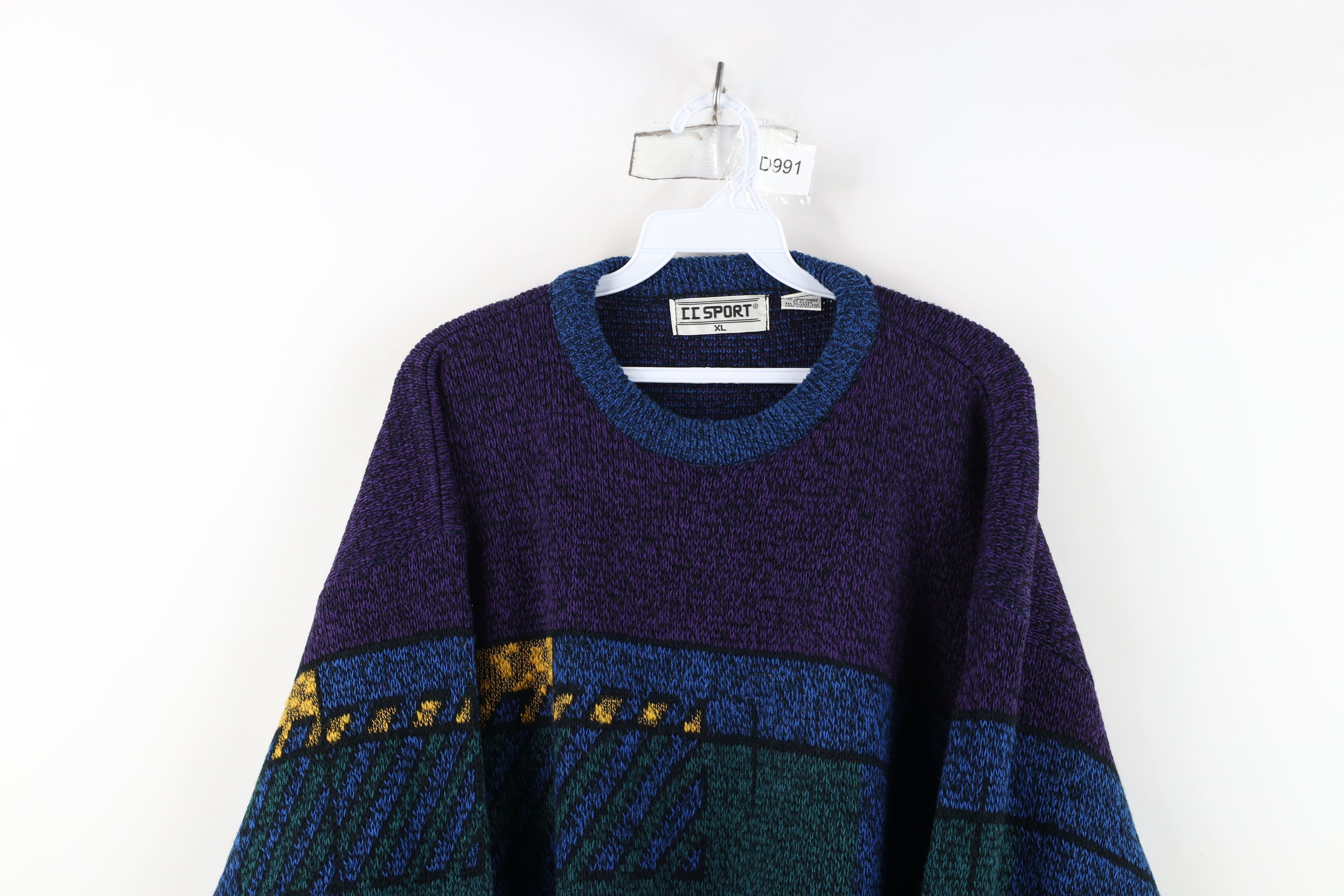 Vintage Vintage 90s Streetwear Geometric Art Knit Crewneck Sweater Size US XL / EU 56 / 4 - 2 Thumbnail