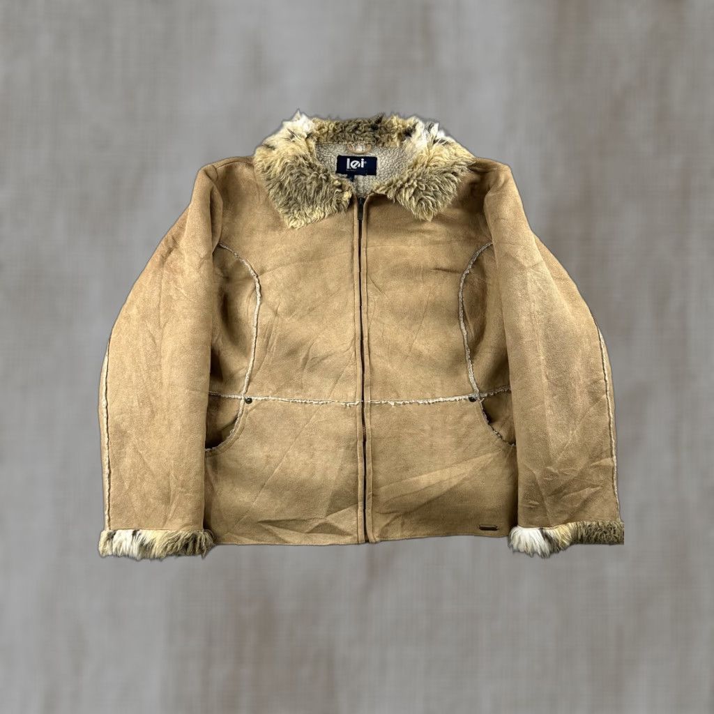 L.E.I. VINTAGE LEI Jacket Womens 2X Beige Faux Sherpa Lined Fur Y2K Coat Faux Suede Jacket Coat Size XXL / US 16-18 / IT 52-54 - 1 Thumbnail