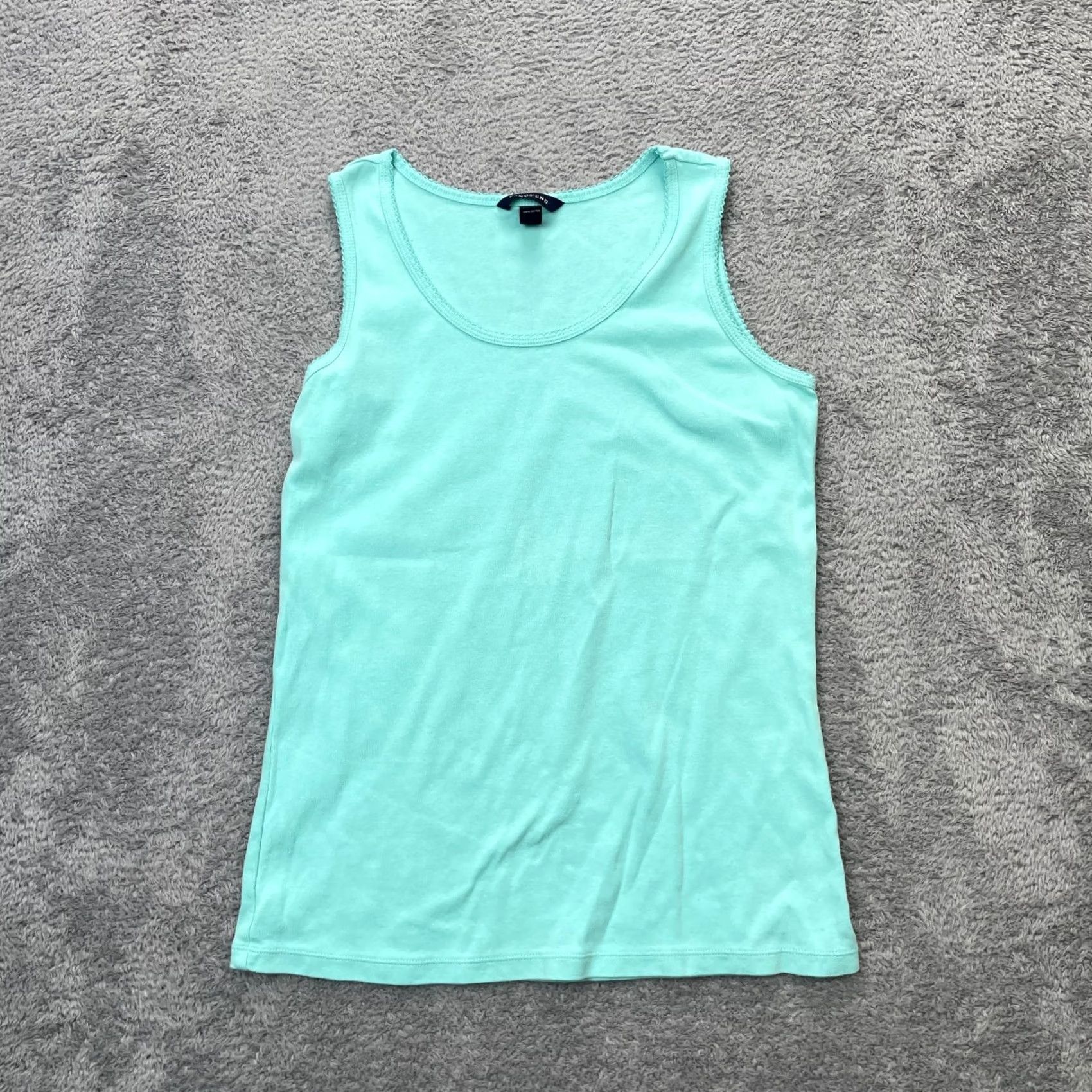Lands' End Lands' End Top Womens S Green Tank Cotton Knit Lace Trim Casual Sleeveless Scoop Neck Cotton Women's Tank Top Shirt Basic Size S / US 4 / IT 40 - 2 Thumbnail