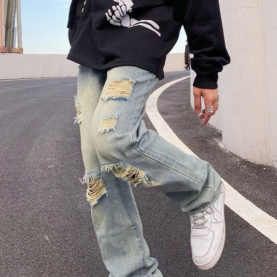 Vintage Men's High-Street Loose-Fit Straight-Leg Distressed Jeans Size US 32 / EU 48 - 3 Thumbnail