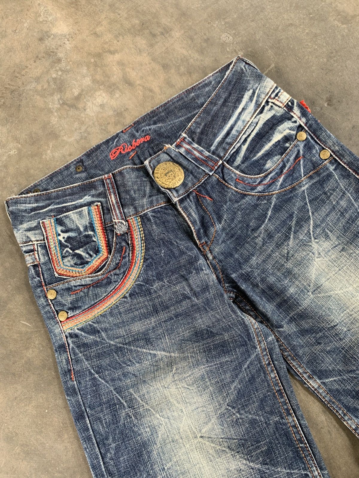 Japanese Brand Riobera whiskered fade earthquake flare jeans Size 29" - 7 Thumbnail