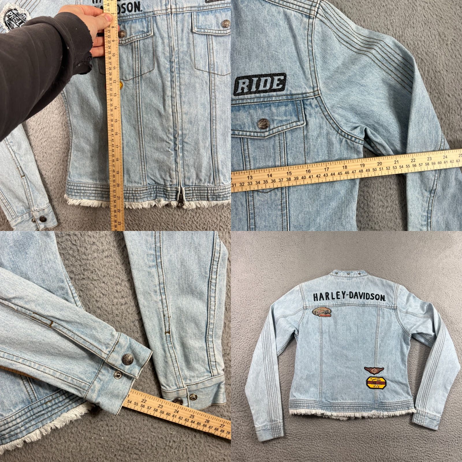 Harley Davidson VINTAGE Harley-Davidson Jacket Womens M Denim Biker Patches Acid Wash Blue Short Size 32" / US 10 / IT 46 - 8 Thumbnail