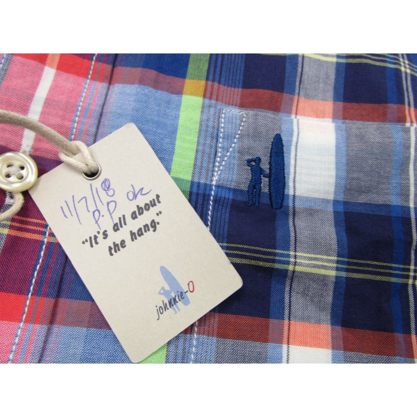 johnnie-O johnnie-O Shirt Mens Medium Button-Down Plaid Cotton Casual Adult Blue Size US M / EU 48-50 / 2 - 5 Thumbnail