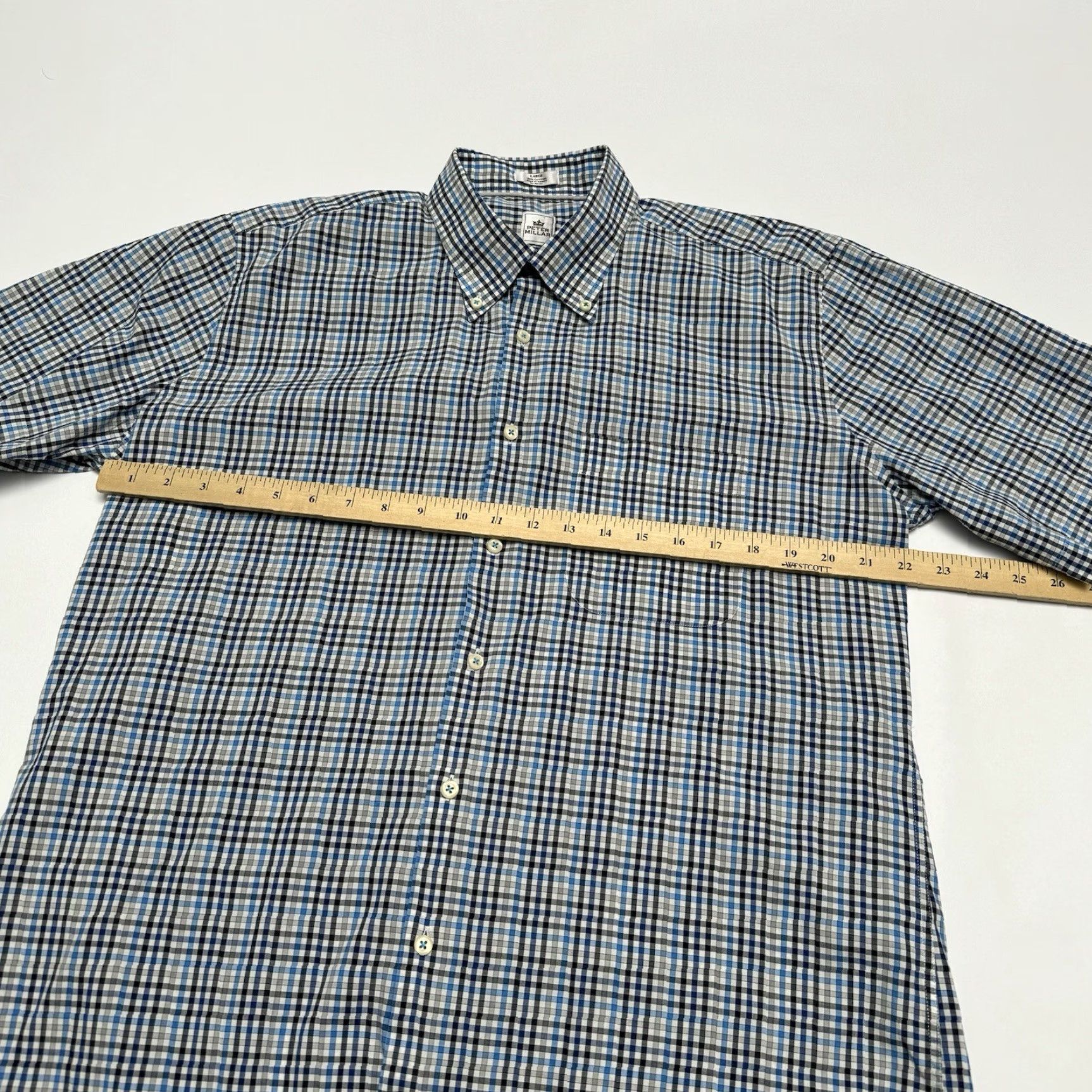 Peter Millar Peter Millar Shirt Men L Blue Plaid Short Sleeve Button-Down Button Up EUC Size US L / EU 52-54 / 3 - 7 Thumbnail