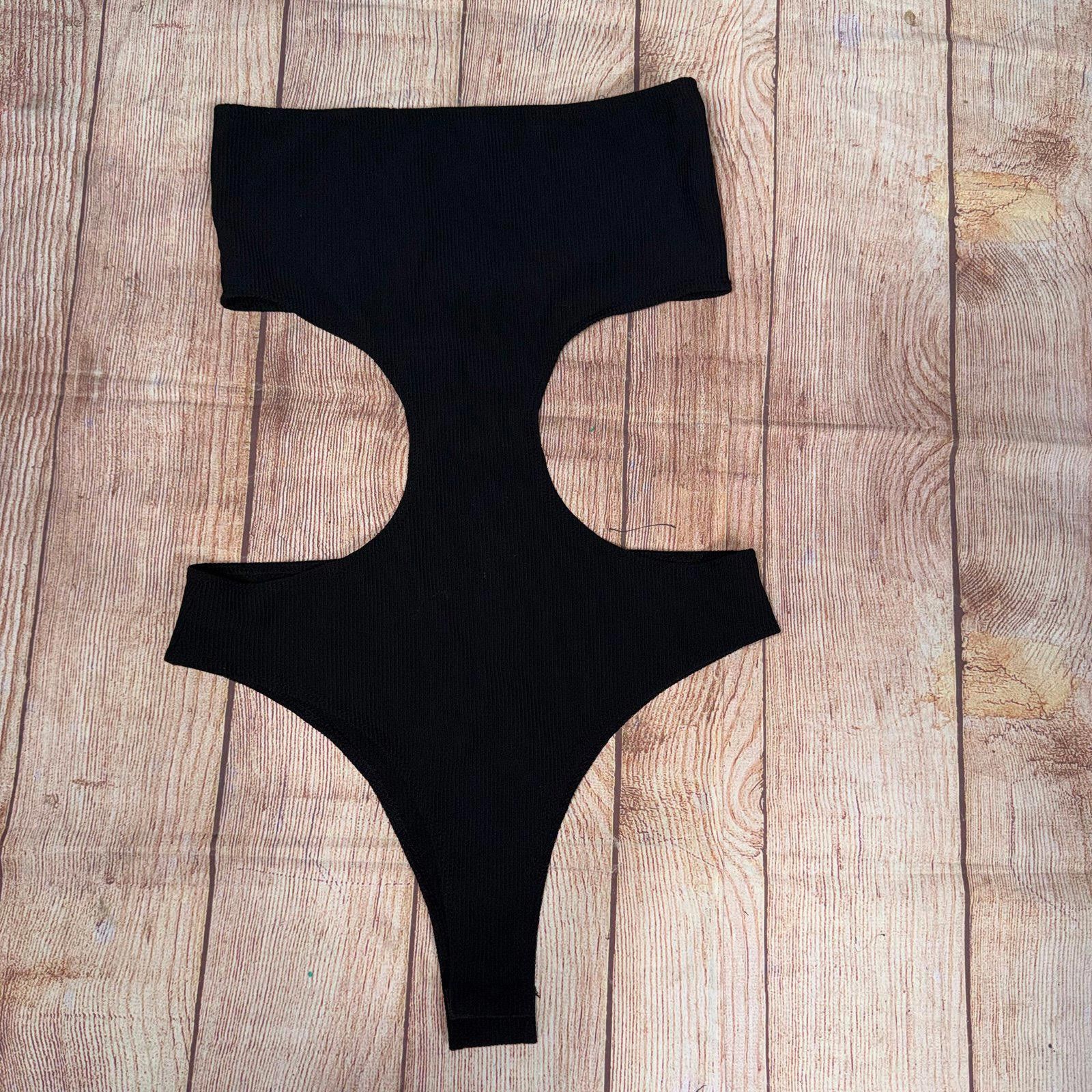 Other Edikted Black Ribbed Strapless Cutout Bodysuit Medium Size M / US 6-8 / IT 42-44 - 1 Thumbnail