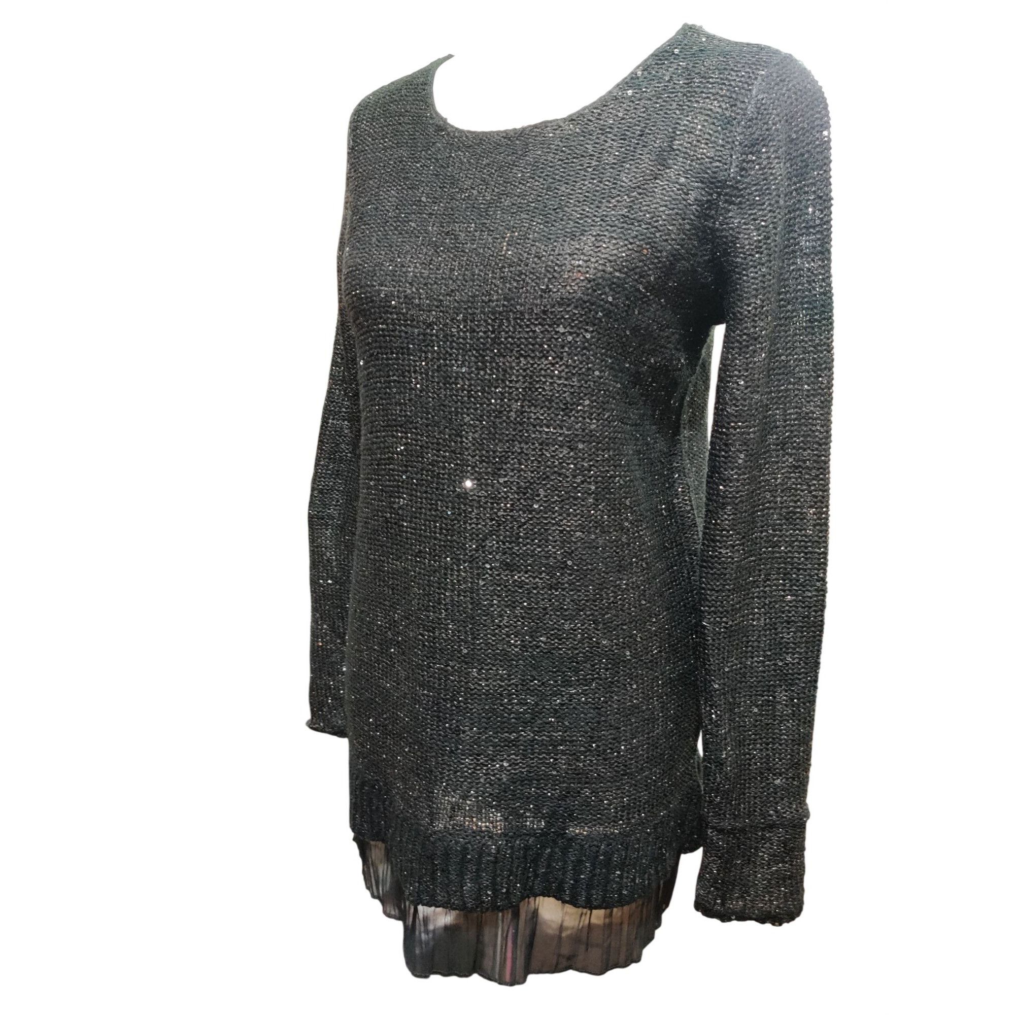 Faded Glory Black Sequin Knit Tunic Sweater Size M Sheer Hem Goth Glam S Size M / US 6-8 / IT 42-44 - 12 Thumbnail
