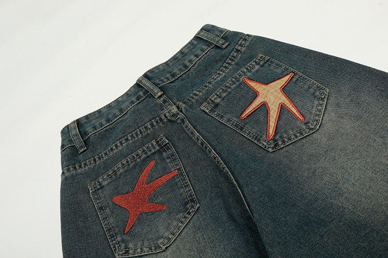 Jean American star rabbit embroidered curved scimitar jeans Size US 32 / EU 48 - 5 Thumbnail