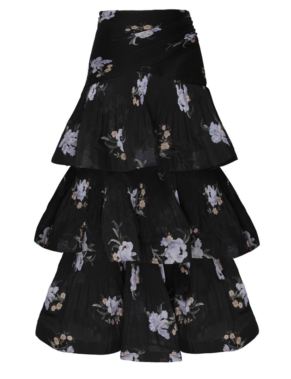 oc11z0825 Pleated Tiered Skirt in Black
