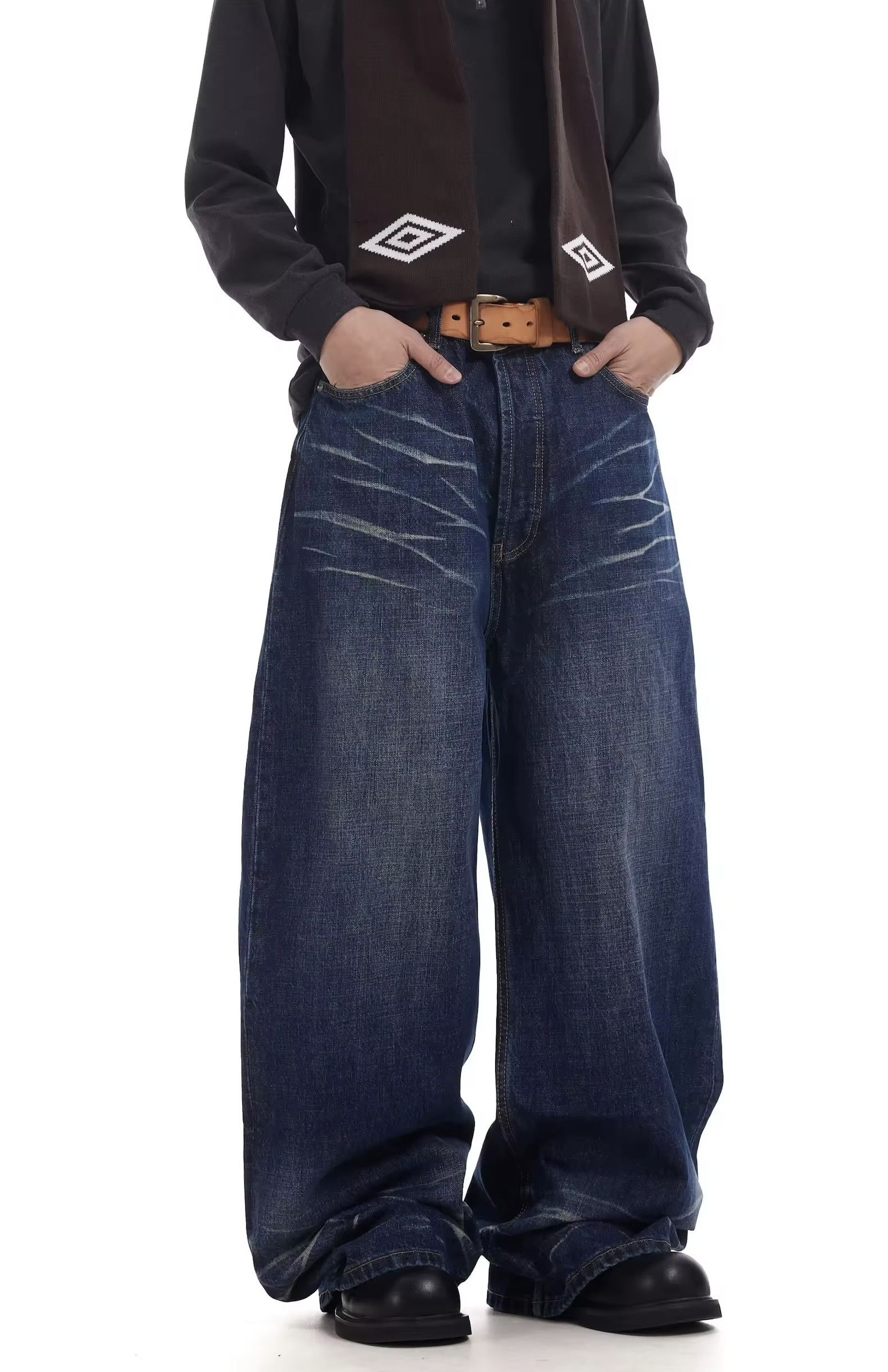 Japanese Brand × Jean Vintage Frayed Wide Leg Jeans Size US 35 - 1 Thumbnail