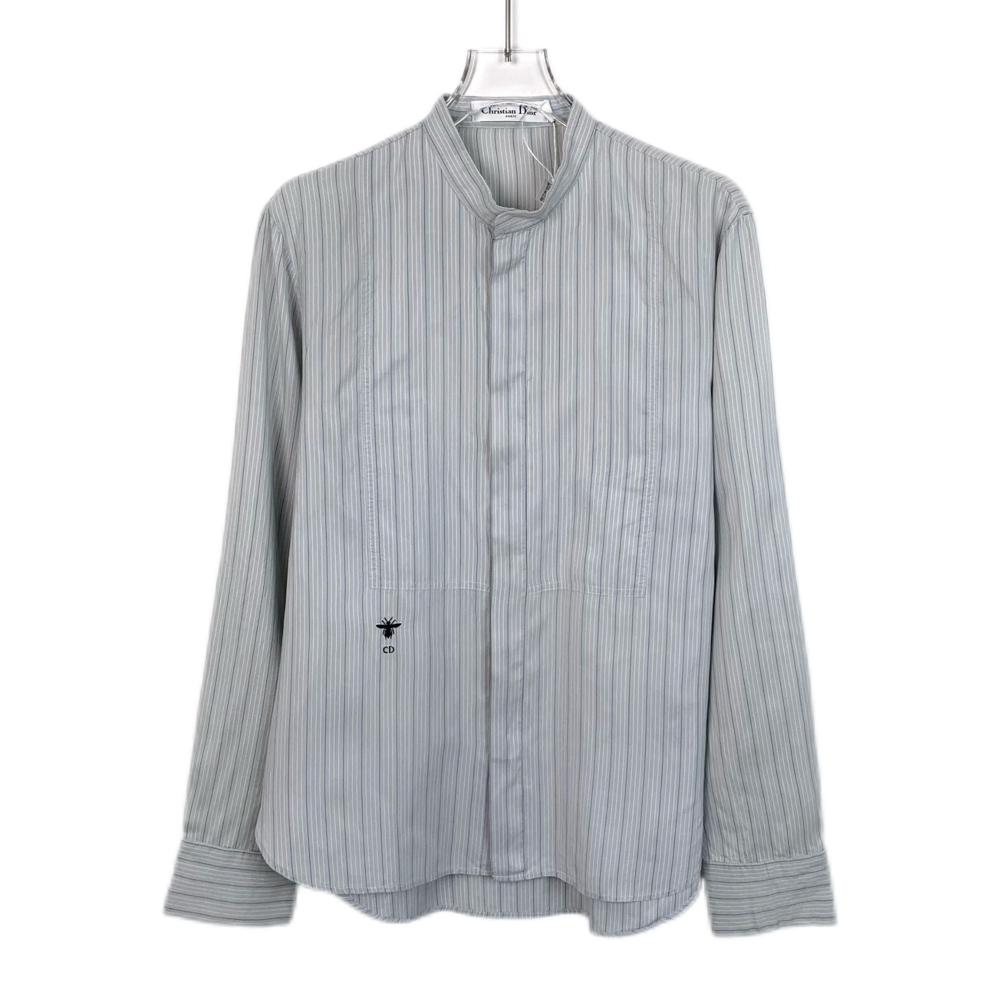 Dior Christian Dior Light Blue Striped Mulberry Silk Long Sleeve Size US S / EU 44-46 / 1 - 1 Thumbnail