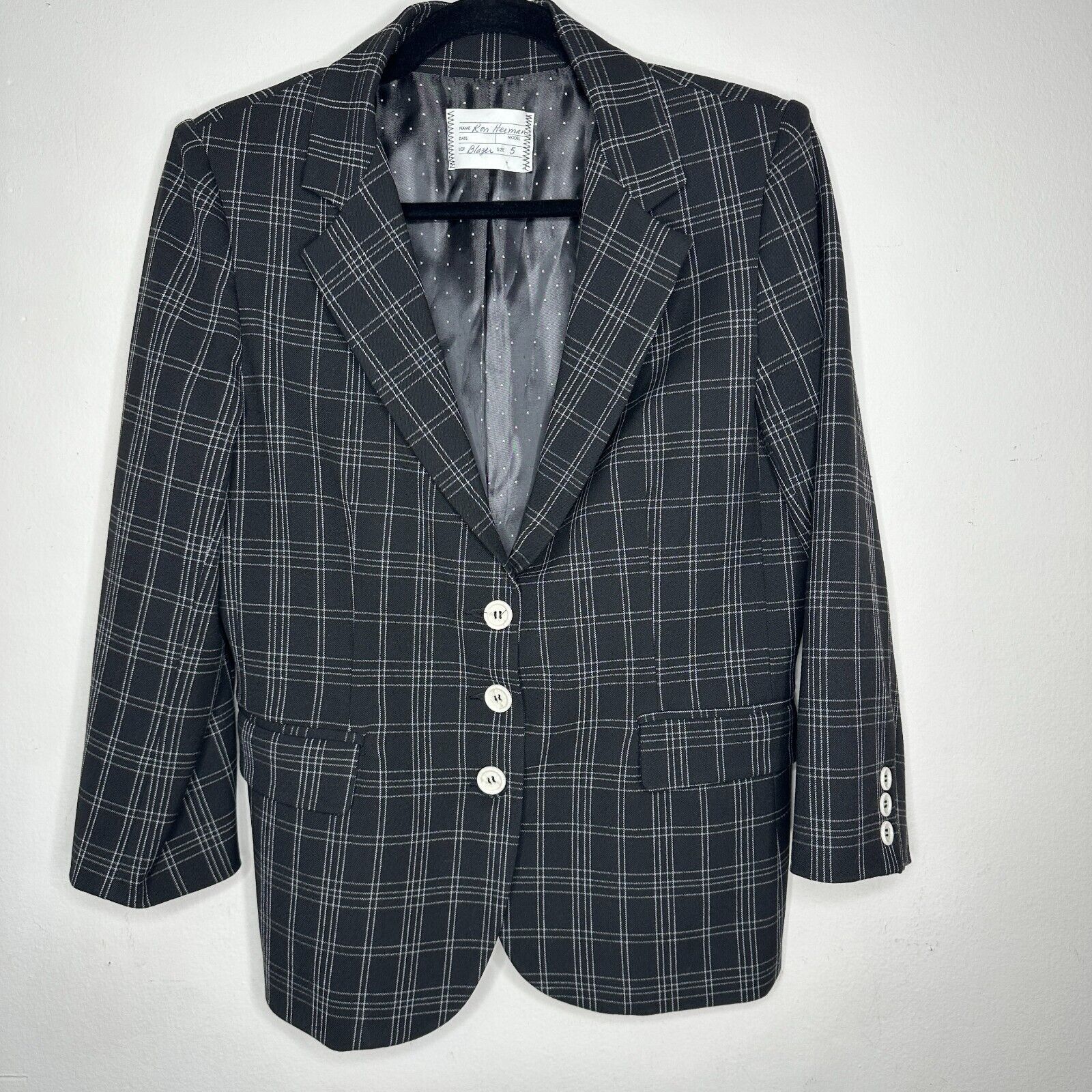 Ron Herman Ron Herman Black White Plaid 3 Button Blazer Satin Lining 5 Size M / US 6-8 / IT 42-44 - 2 Thumbnail