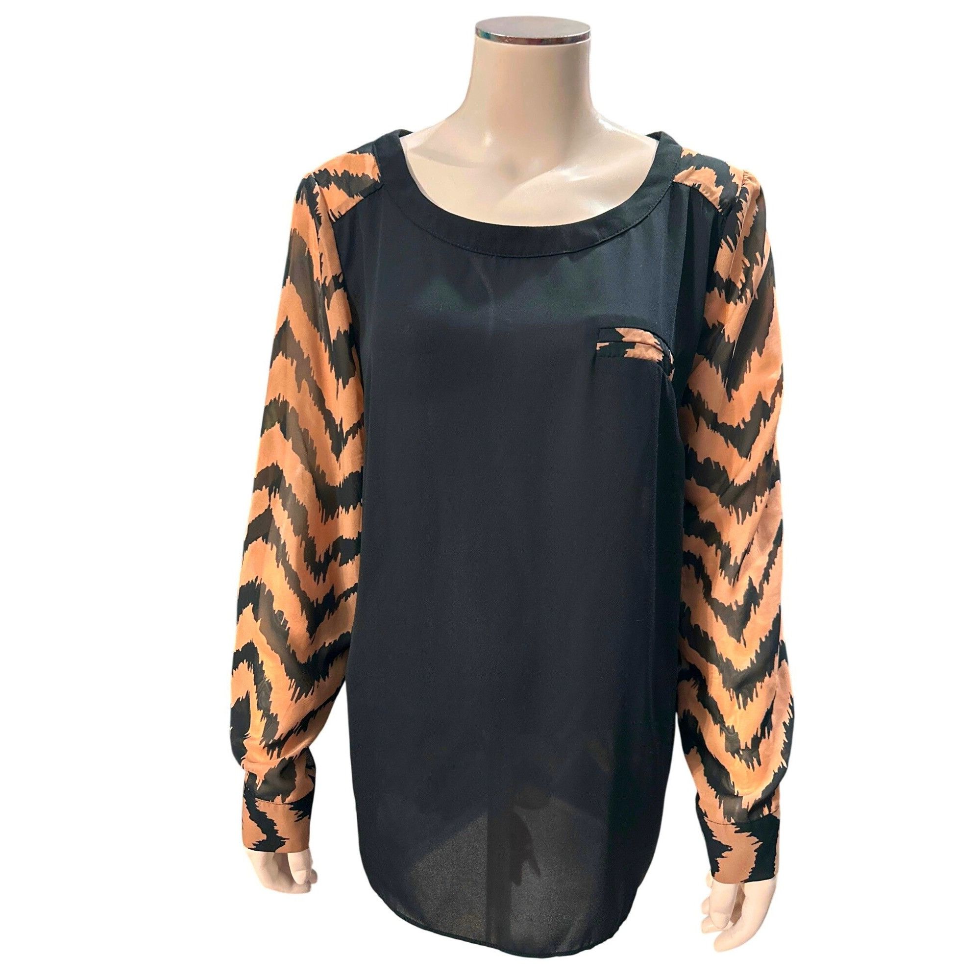 Other AB Studio Sheer Chevron Blouse Black Beige Long Sleeve Light Size M / US 6-8 / IT 42-44 - 1 Thumbnail