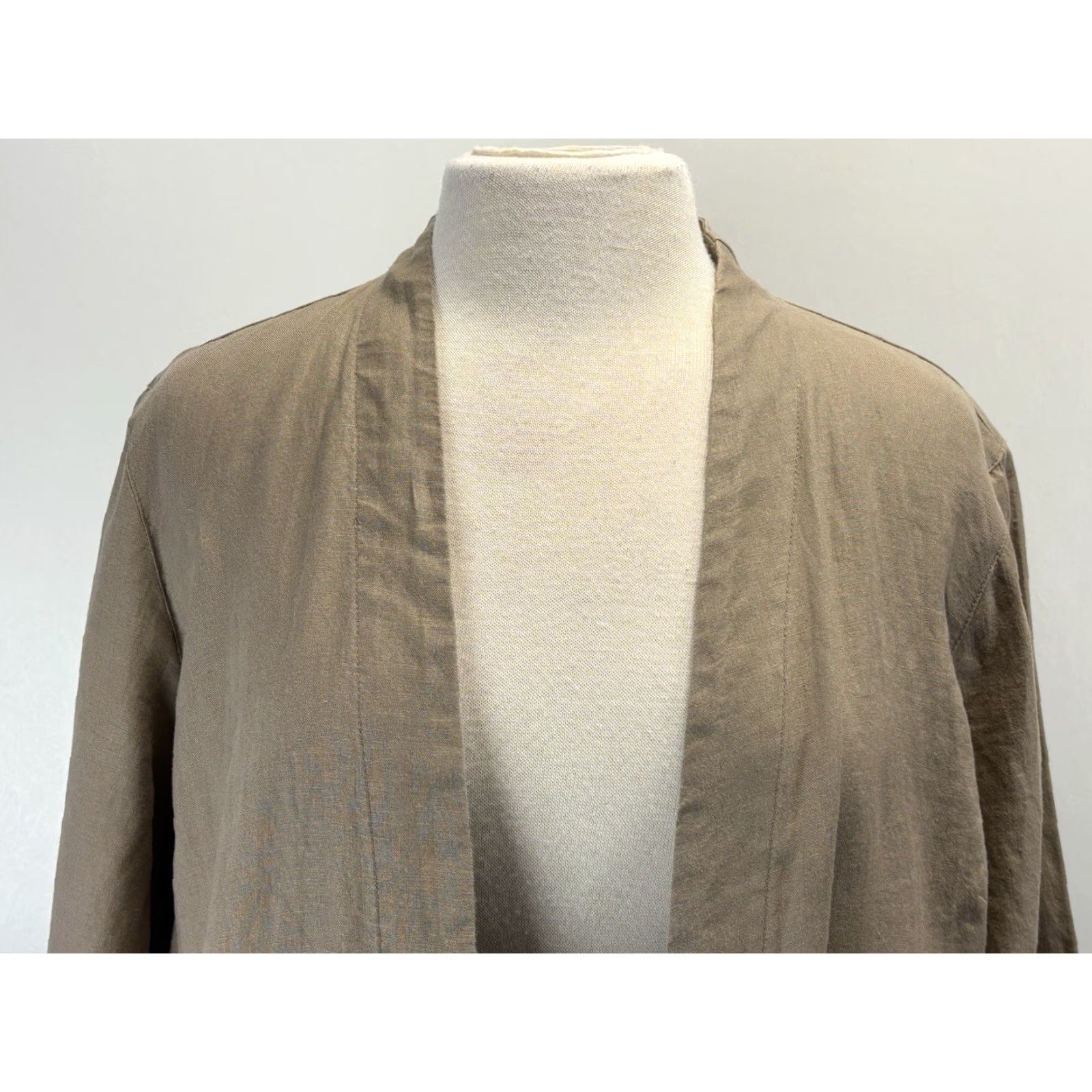 J. Jill J. Jill Pure Elements Linen Duster Jacket Women's Petite Large Khaki Lagenlook Open Front Size L / US 10 / IT 46 - 5 Thumbnail