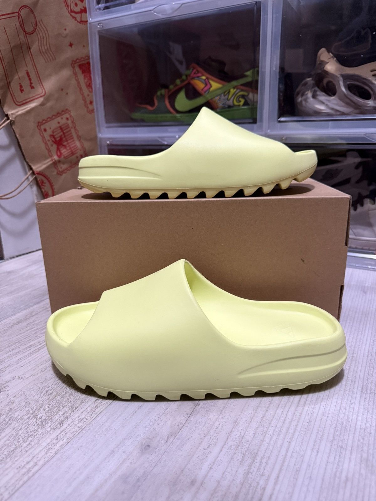 Adidas × Kanye West Adidas Yeezy Slide Green Glow 2022 Size US 12 / EU 45 - 2 Thumbnail