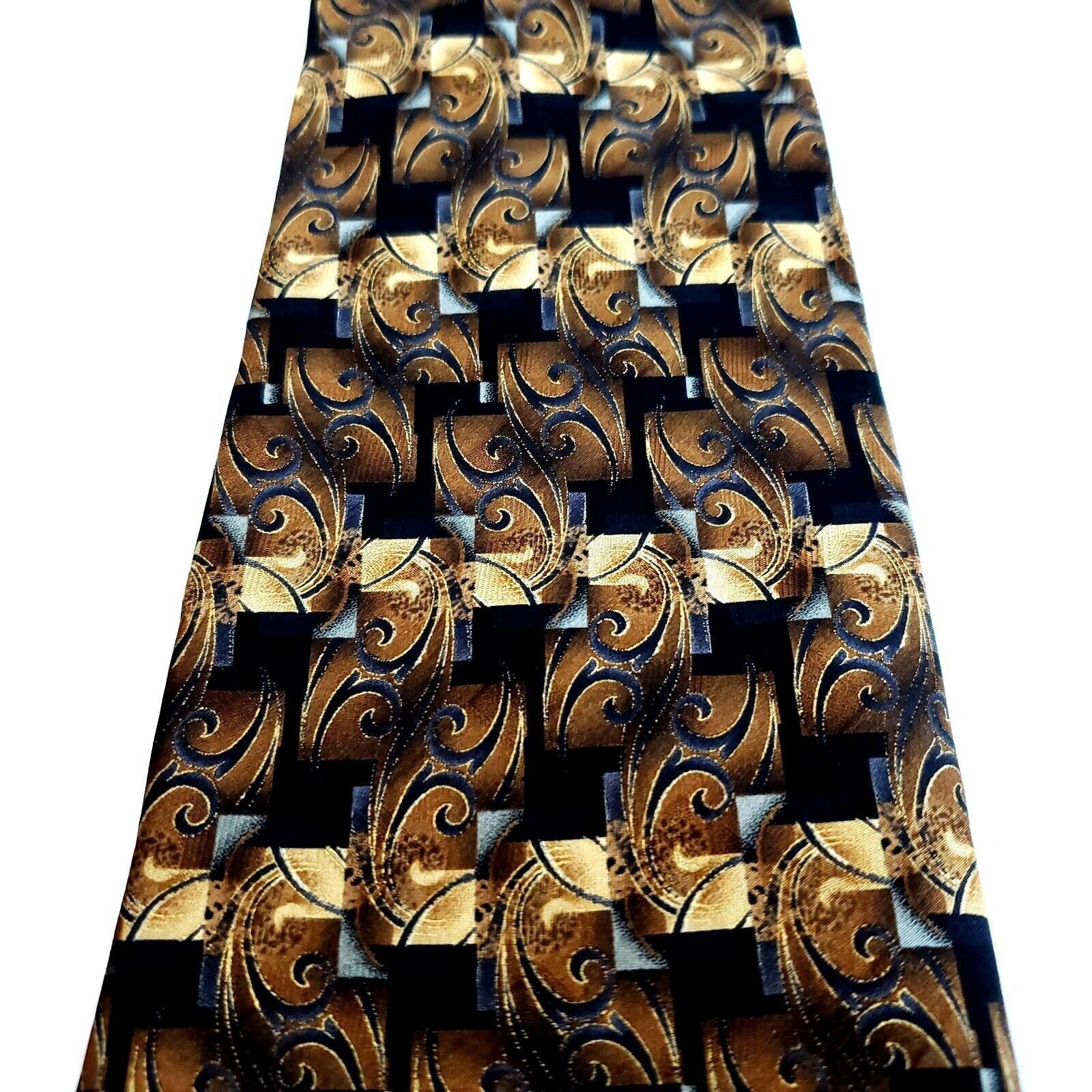Pierre Cardin Pierre Cardin Black Brown Tan Abstract Geometric Print Wide Size ONE SIZE - 2 Thumbnail
