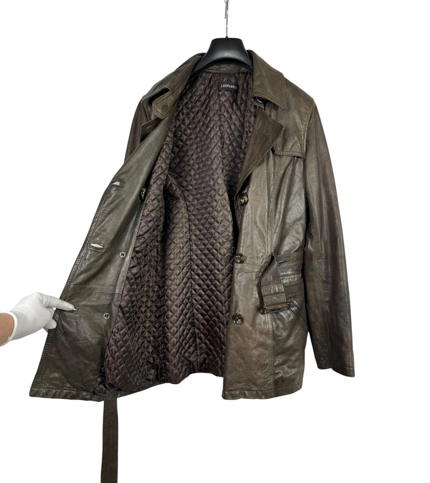 Other Leonardo Vintage Leather Coat Belted size L Size L / US 10 / IT 46 - 11 Thumbnail
