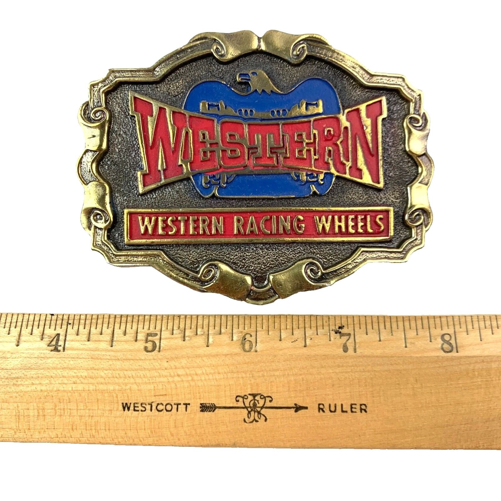 Vintage VINTAGE Western Racing Wheels Ornate Eagle Metal Belt Buckle Belt Buckle Men Women Adults Unisex Silver 1980s Size ONE SIZE - 4 Thumbnail