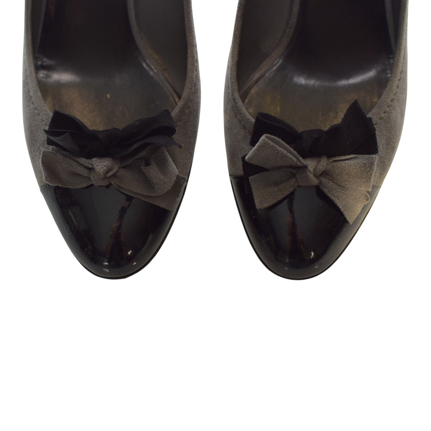 Miu Miu Miu Miu Suede Bow Pumps–Gray with Black Patent Cap Toe Size US 9.5 / IT 39.5 - 7 Thumbnail