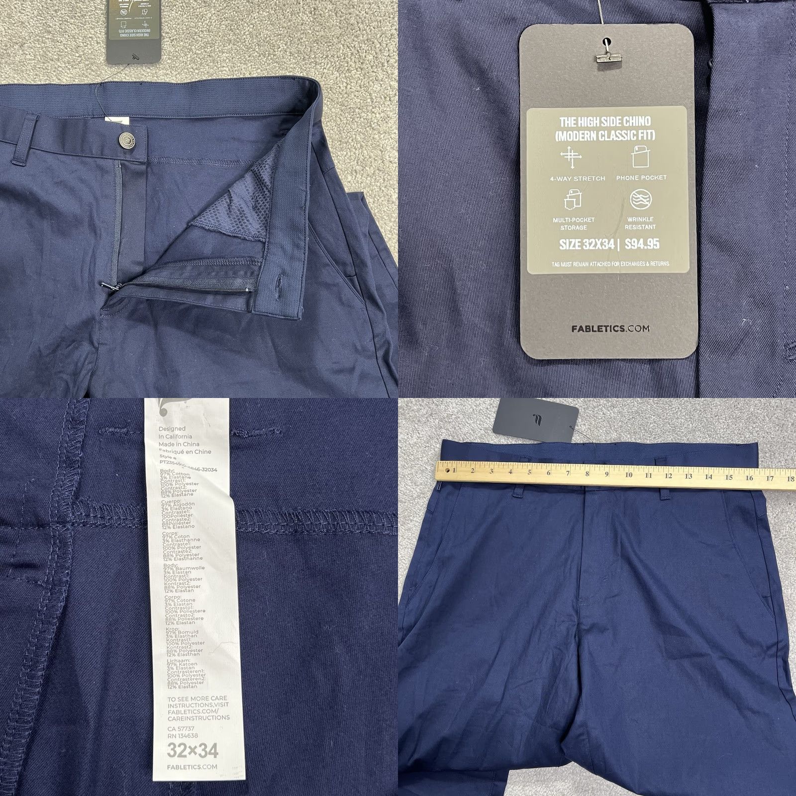 Fabletics Fabletics Pants Mens 32x34 The High Side Chino Navy Blue Classic Fit Stretch NWT Size US 32 / EU 48 - 8 Thumbnail