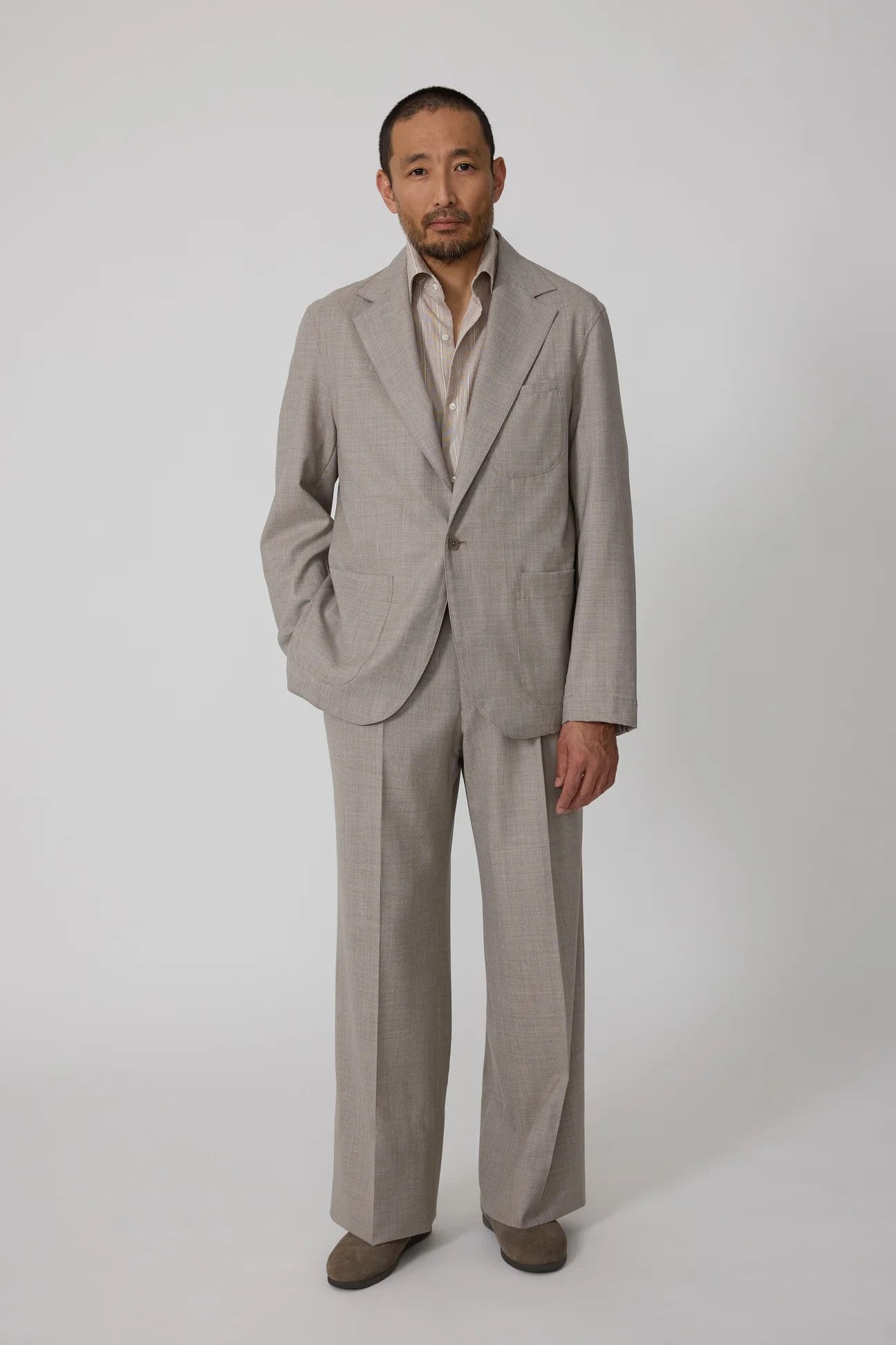 Stoffa ($2890) Taupe Undyed Wool Suit Size 42R - 1 Thumbnail