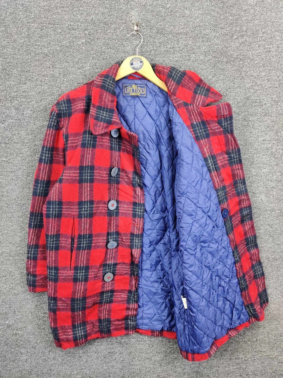 Japanese Brand Vintage Life Tools Plaid Wool Double Breasted Button Coat Size US L / EU 52-54 / 3 - 7 Thumbnail
