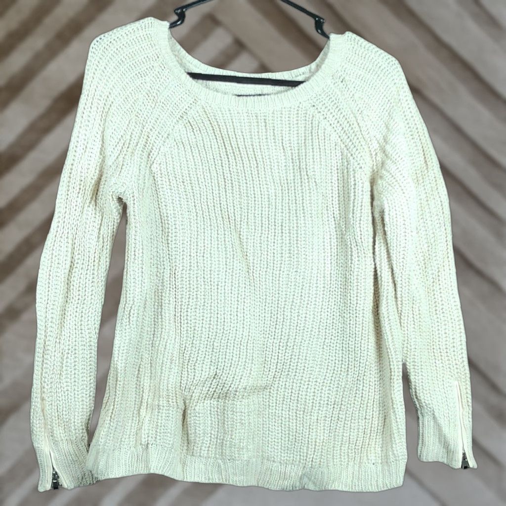 Ann Taylor Ann Taylor Womens Sweater Tan Knitted Zip Sleeves Wool Blend Stretch S Pullover Round Neck Knits Regular Size S Womens Casual Workwear Size S / US 4 / IT 40 - 1 Thumbnail