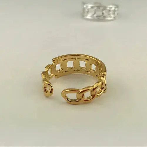 Ring Of Fire Gold Plated Adjustable Brass Linked Up Chain Ring Size ONE SIZE - 2 Thumbnail
