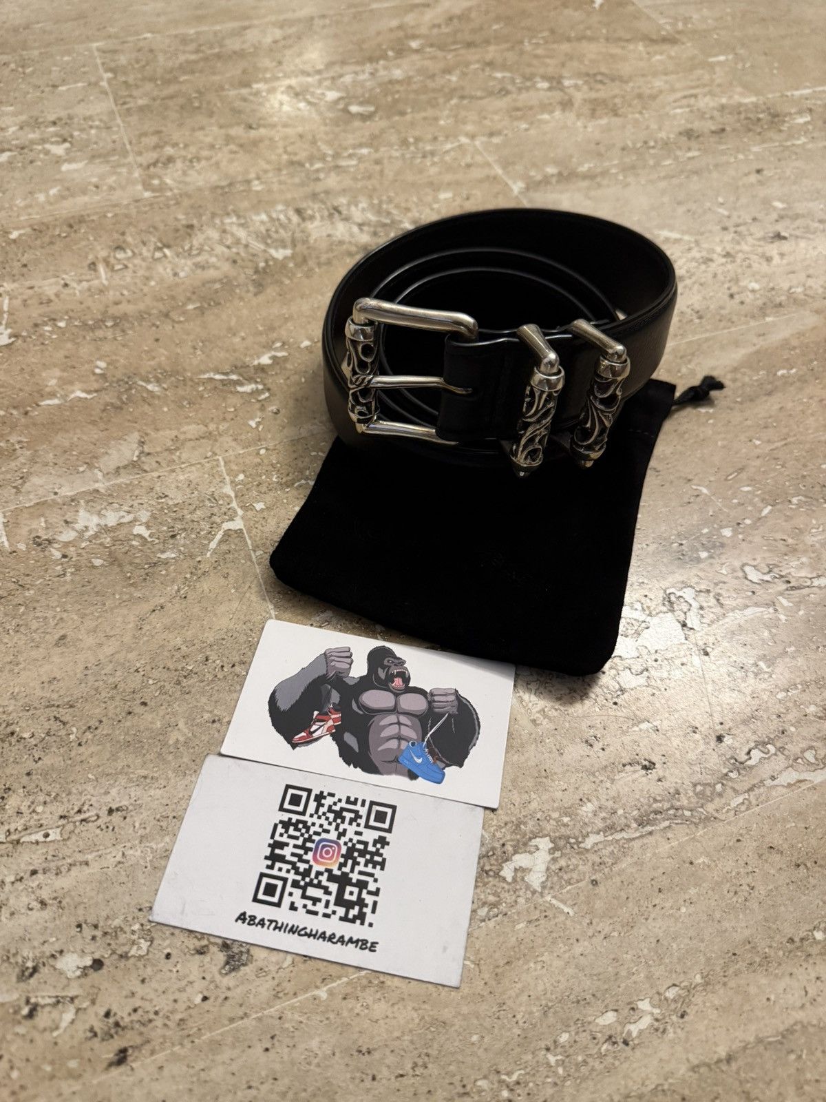 Chrome Hearts Chrome Hearts Black Leather Roller Belt Size 38 - 2 Thumbnail