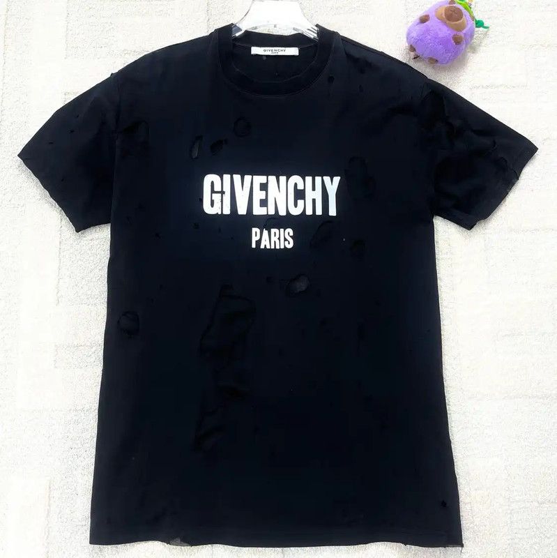 Givenchy Givenchy Black Cotton Distressed T-Shirt 0089 Size US XXS / EU 40 - 1 Thumbnail