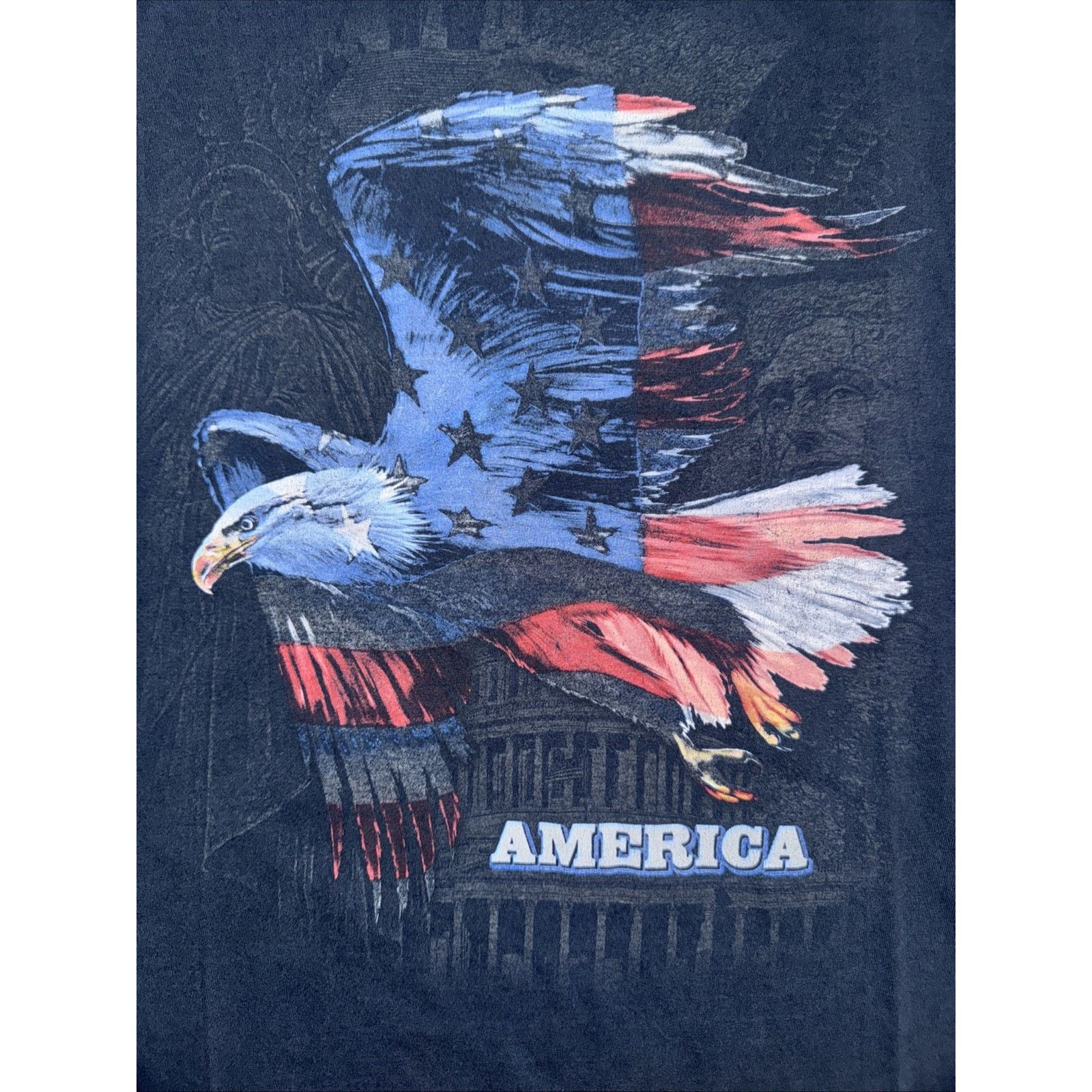 Band Tees × The Mountain × Vintage Bald Eagle USA Flag Graphic T-Shirt M Blue 19x25 Patriotic Size US M / EU 48-50 / 2 - 2 Thumbnail