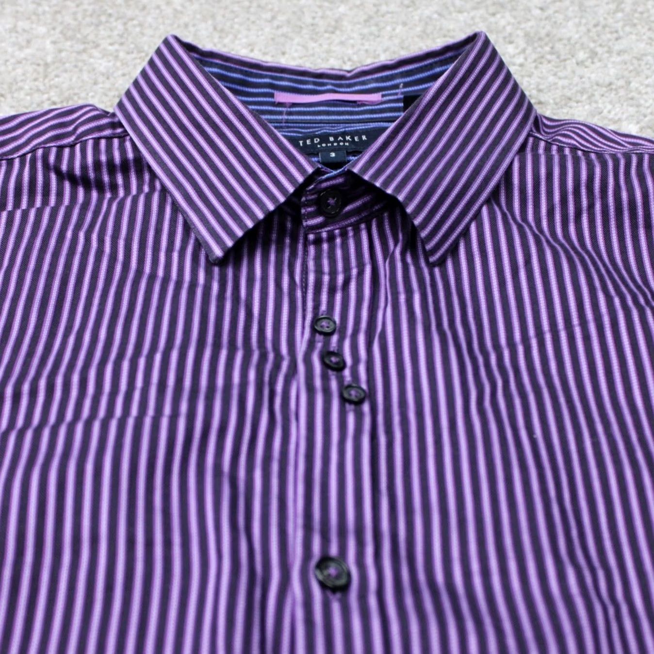 Ted Baker Ted Baker London Shirt Mens 3/ Medium Purple/Blue Button-Up 100% Cotton Striped Long Sleeve Button-Down Casual Business Cap Size US M / EU 48-50 / 2 - 5 Thumbnail