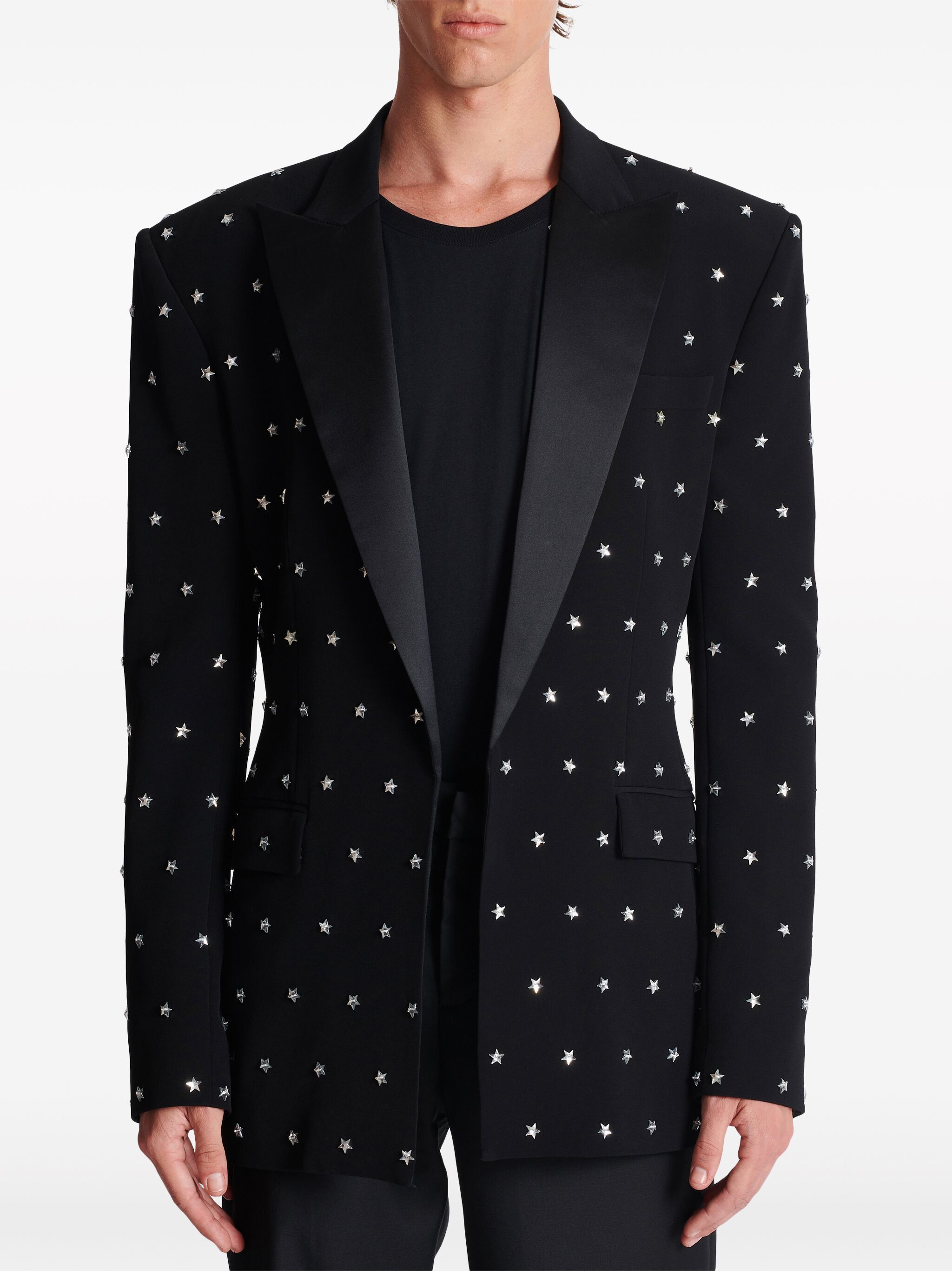 Balmain o1s1wg110125 Stars Embroidered Blazer in Black Size US L / EU 52-54 / 3 - 6 Thumbnail