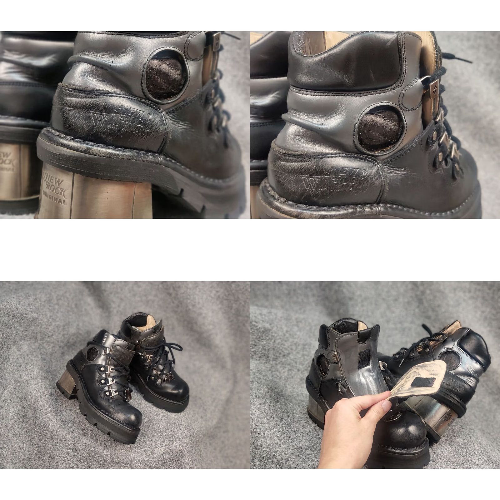 New Rock New Rock Black Leather Boots with metallic heel hole lace Size US 10 / IT 40 - 10 Thumbnail