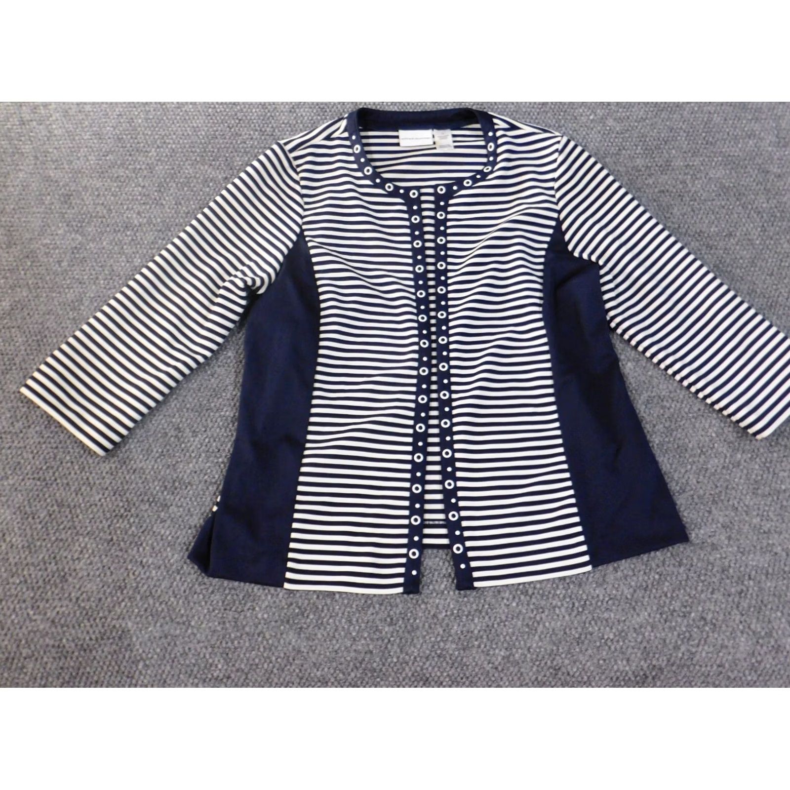Vintage Alfred Dunner Jacket Women's Regular Size 14 Blue Striped Stretch Polyester Long Sleeve Mid-Length Casual Size XL / US 12-14 / IT 48-50 - 3 Thumbnail