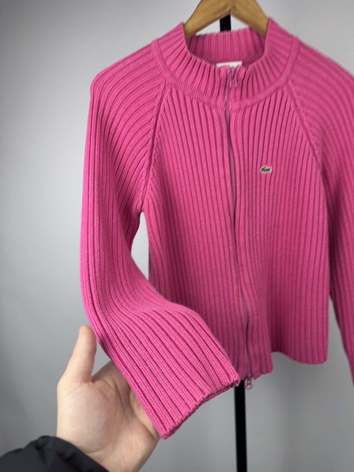 Lacoste 00s Luxury Vintage Lacoste Women’s Ribbed Zip Sweater Y2K Size S / US 4 / IT 40 - 3 Thumbnail
