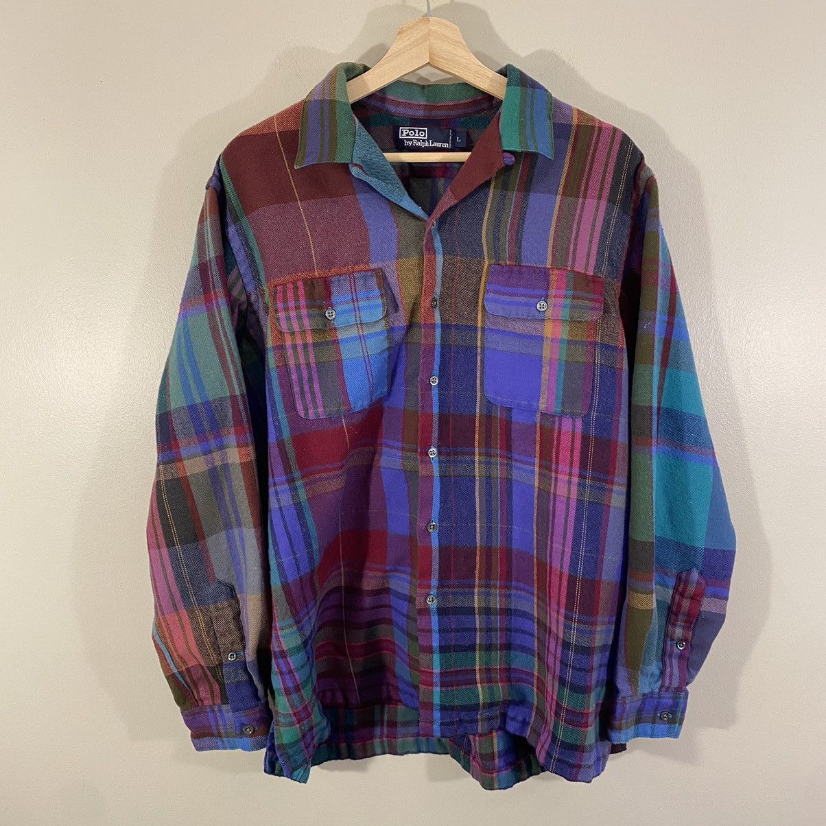 Polo Ralph Lauren × Vintage Vintage Polo Ralph Lauren Wool Flannel Shirt Loop Collar Size US L / EU 52-54 / 3 - 1 Thumbnail